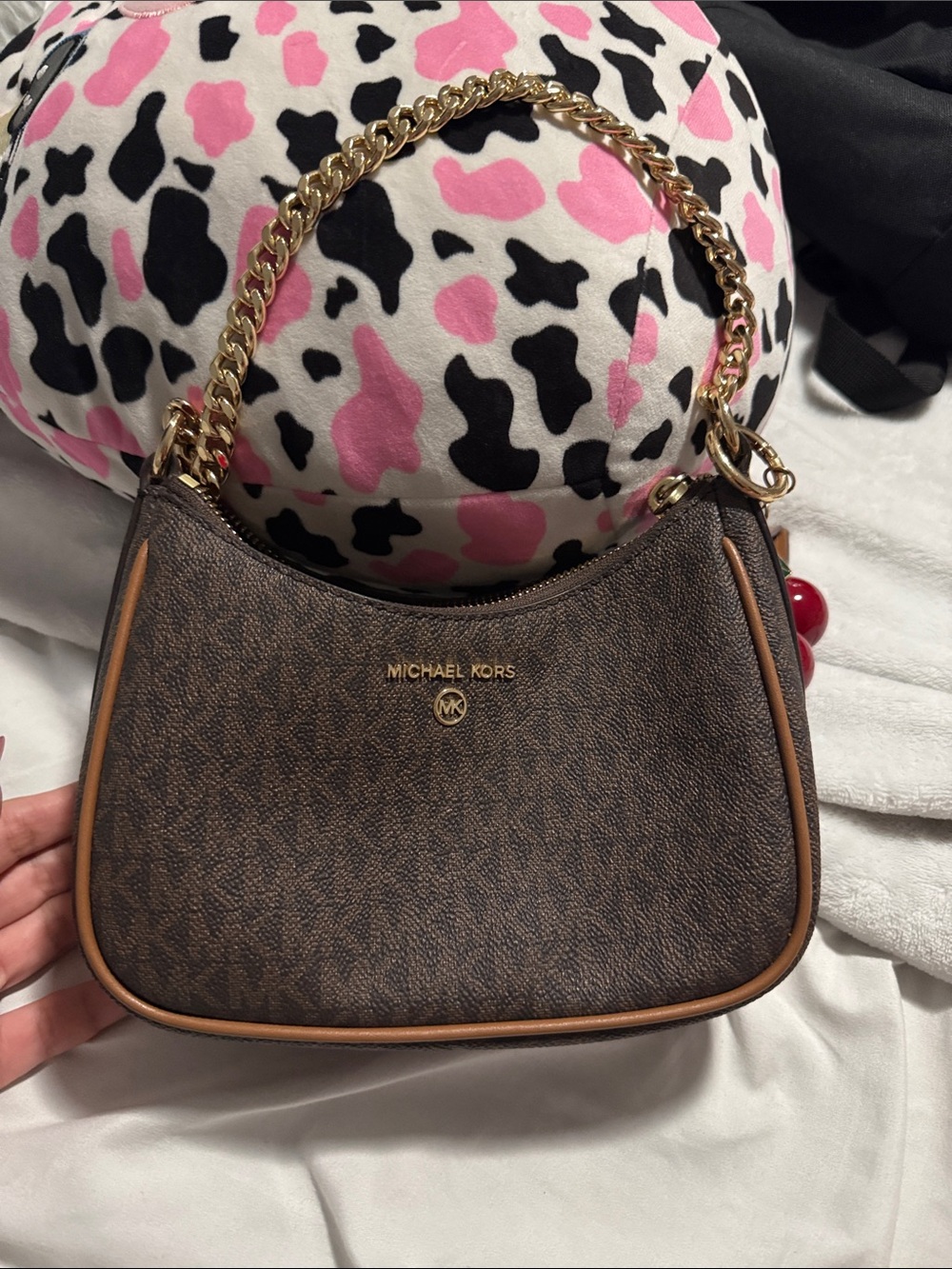 Michael Kors Brown MK Logo Chain-Handle Shoulder Bag